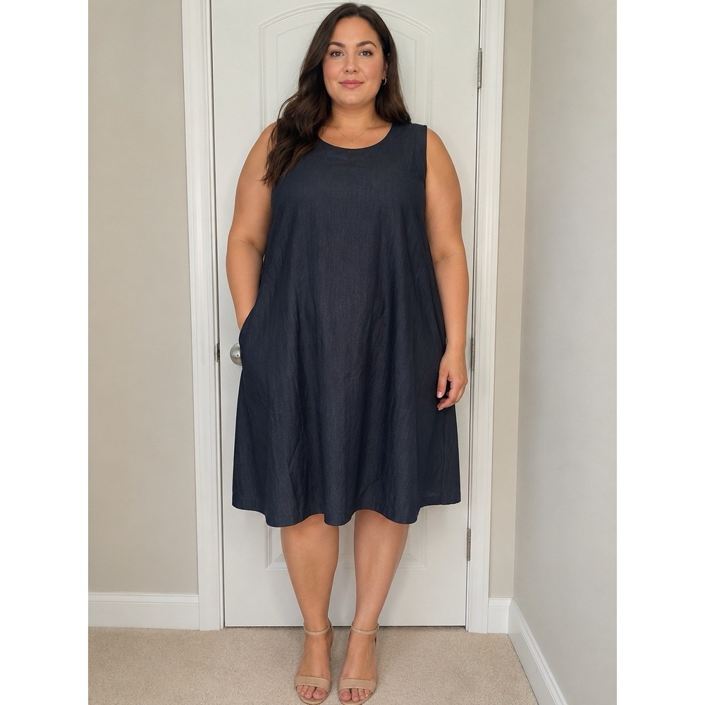 Calvin Klein Sleeveless Denim-Look A-Line Midi Dress